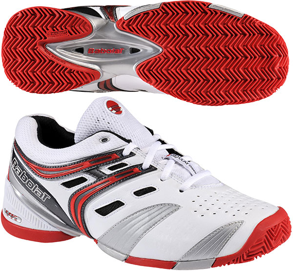 Babolat Men's VPro Clay Tennis Shoes (White/ Red/ Silver) from Do It