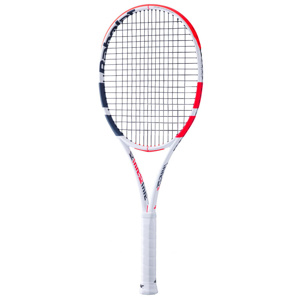 101406-323-Red-CSC Babolat Pure Strike 16x19 Tennis Racquet (3rd Gen) strung with Black SG Spiraltek Syn Gut String