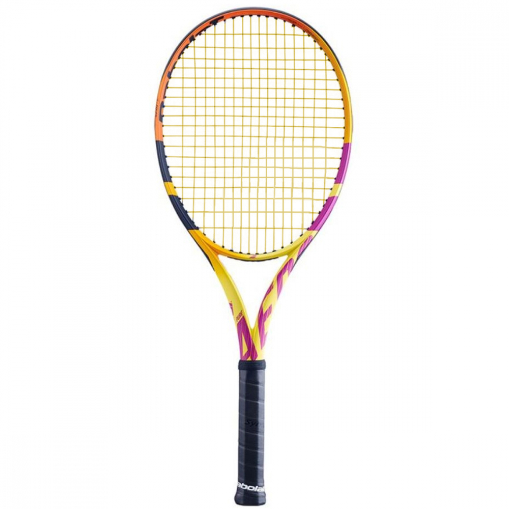 101455-352-Yellow-CSC Babolat Pure Aero Rafa Tennis Racquet strung w Yellow SG Spiraltek Syn Gut String