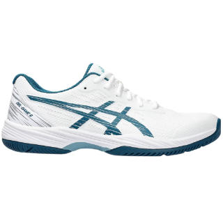 1041A337-102 Asics Men's Gel-Game 9 Tennis Shoes (White/Restful Teal)