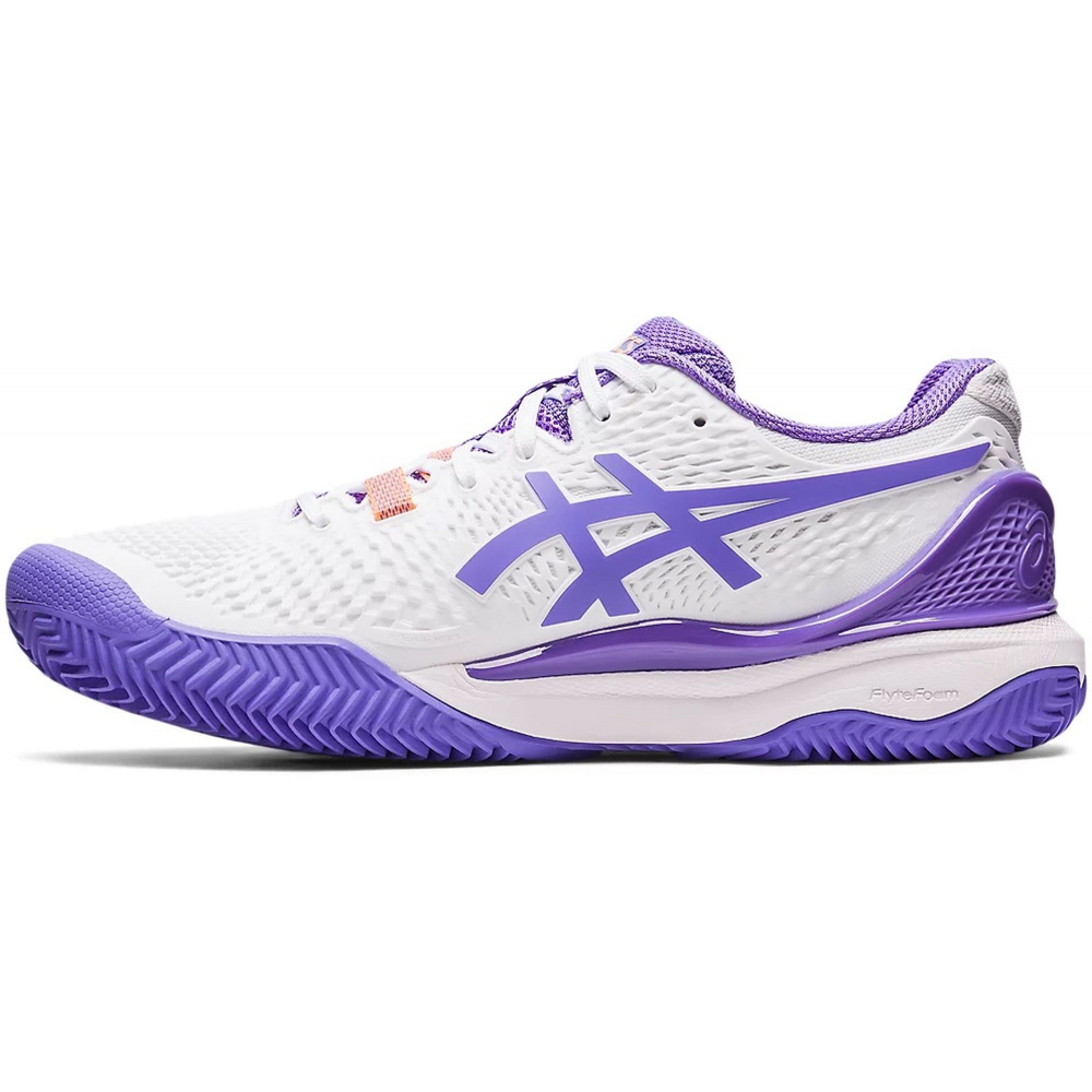 1042A226-101 Asics Women's Gel Resolution 9 Clay Tennis Shoes (White/Amethyst) - Left
