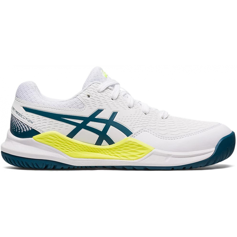 1044A067-102 Asics Juniors Gel Resolution 9 GS Tennis Shoes White Restful Teal a