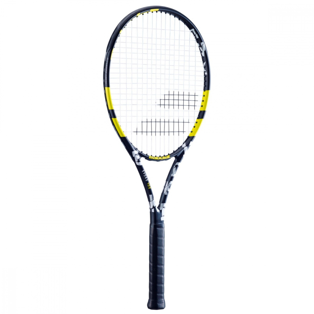 121222-142 Babolat Evoke 105 Strung Tennis Racquet (Black/Yellow)