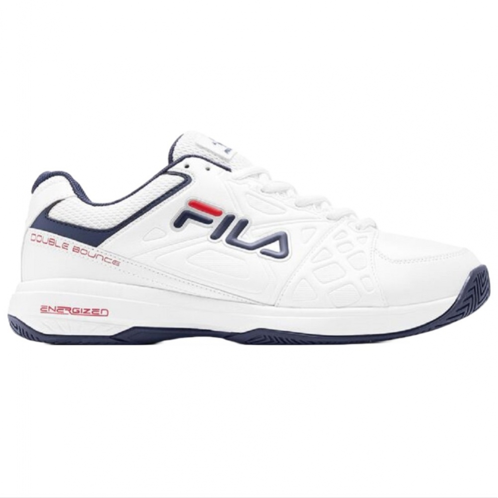 1PM00601-125 Fila Men's Double Bounce 3 Pickleball Court Shoes (White/Fila Navy/Fila Red) Right