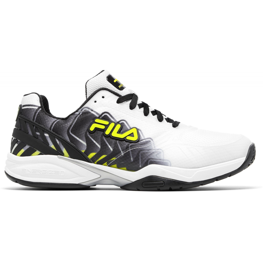 1PM01793-115 Fila Men's Volley Zone Pickleball Shoes (White/Black/Safety Yellow)