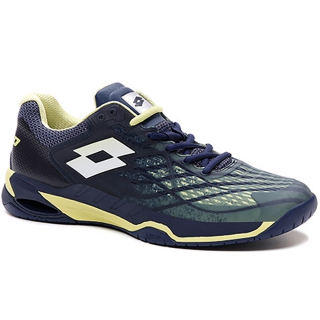navy blue and yellow tennis shoes