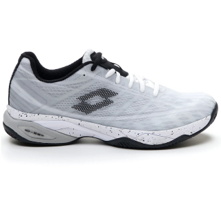 210733-5XS Lotto Men's Mirage 300 II Clay Tennis Shoes (White/Black/Vapor Gray) - Right