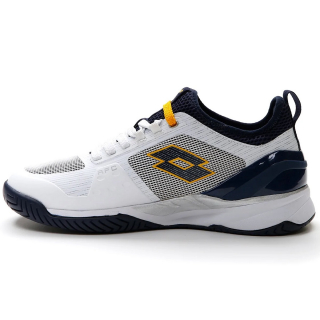 213627-8SQ Lotto Men's Mirage 200 Speed Tennis Shoes (White/Navy Blue/Saffron) - Left