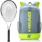 Geo Speed Prestrung Tennis Racquet Bundled w a Core Tennis Backpack (Grey/Yellow) -