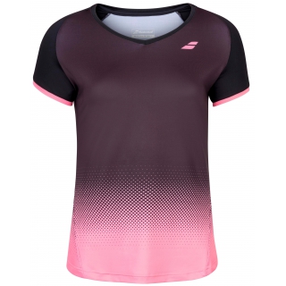 Babolat Women's Compete Cap Sleeve Tennis Top w/ Fiber-Dry Polyester (Black/Geranium Pink)