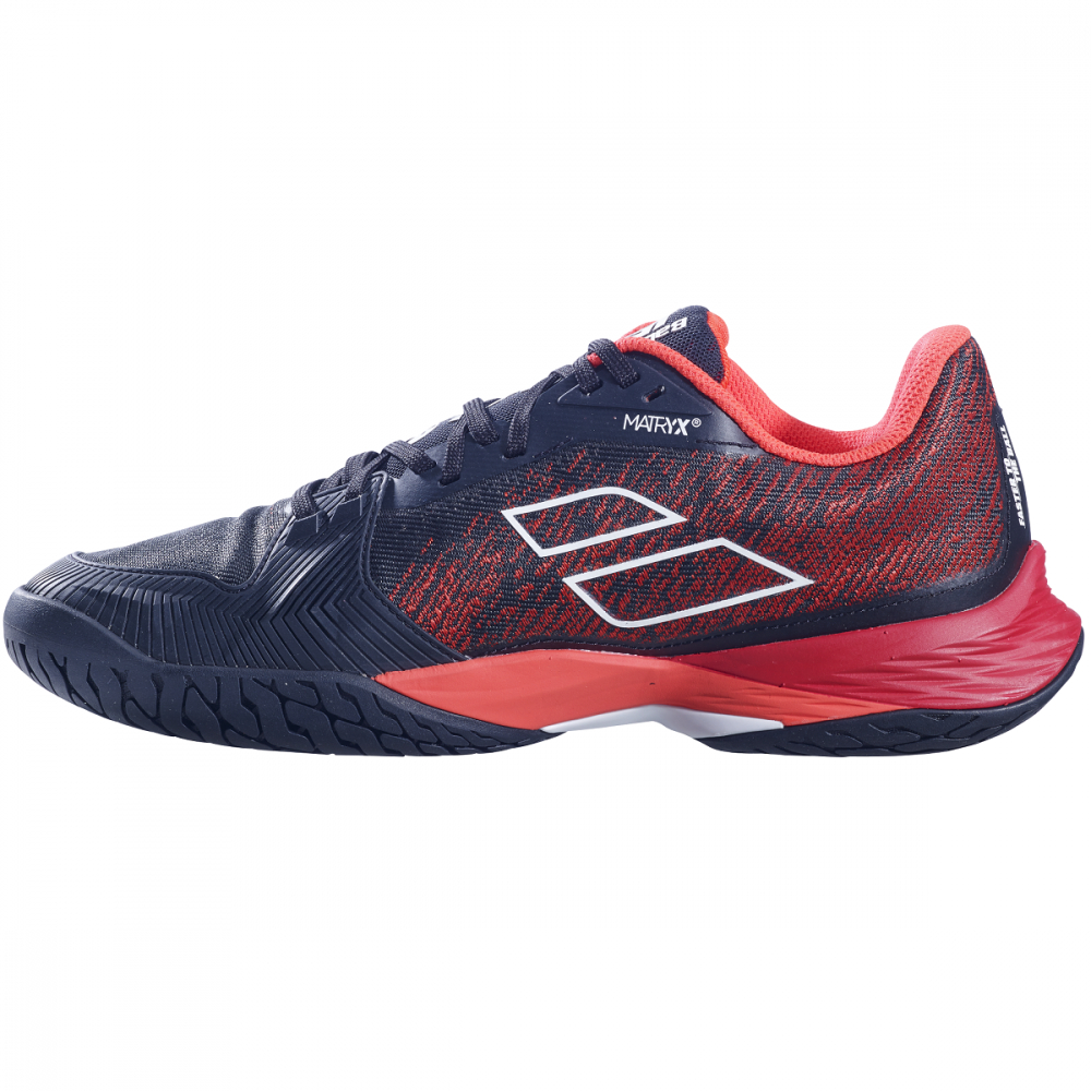 30F23629-2017 Babolat Men's Jet Mach 3  All Court Tennis Shoes (Black/Poppy Red) - Left