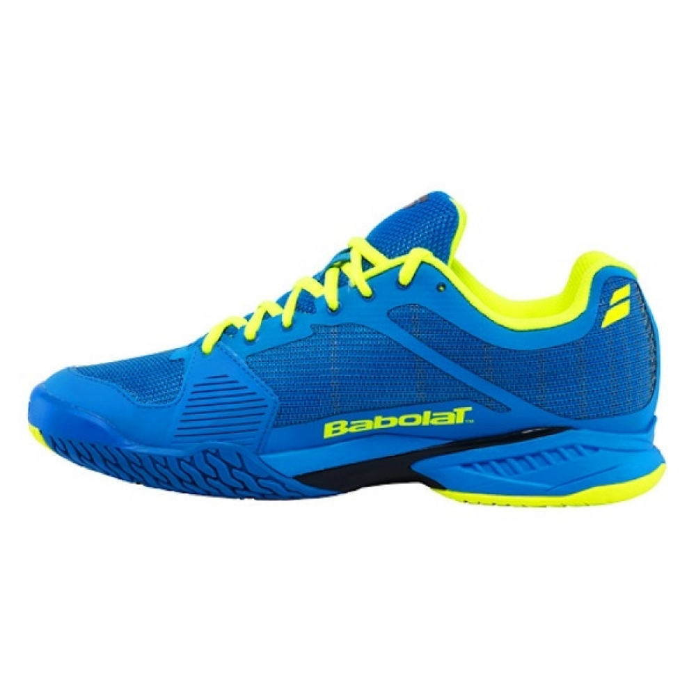 Babolat Men's Tennis Shoes Jet Team All Court Blue Yellow Racquet NWT 30S17649 