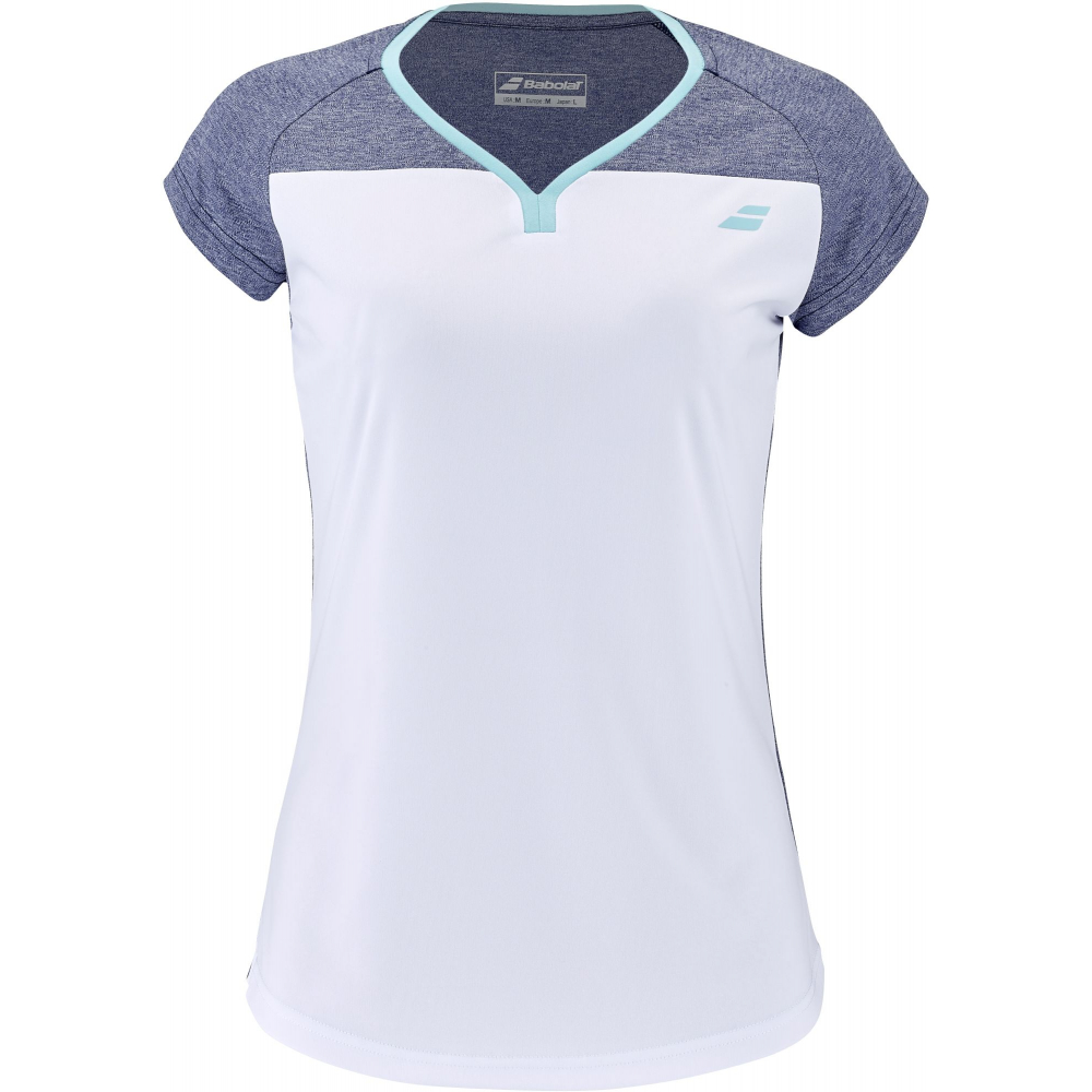 3WTE011-1079 Babolat Women's Play Cap Sleeve Tennis Training Top (White/Blue Heather)