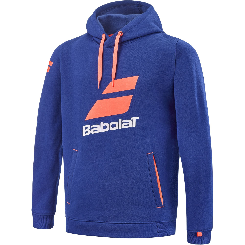 4JTD041-4000 Babolat Juniors Exercise Hooded Tennis Training Sweatshirt (Estate Blue/Fluo Strike)