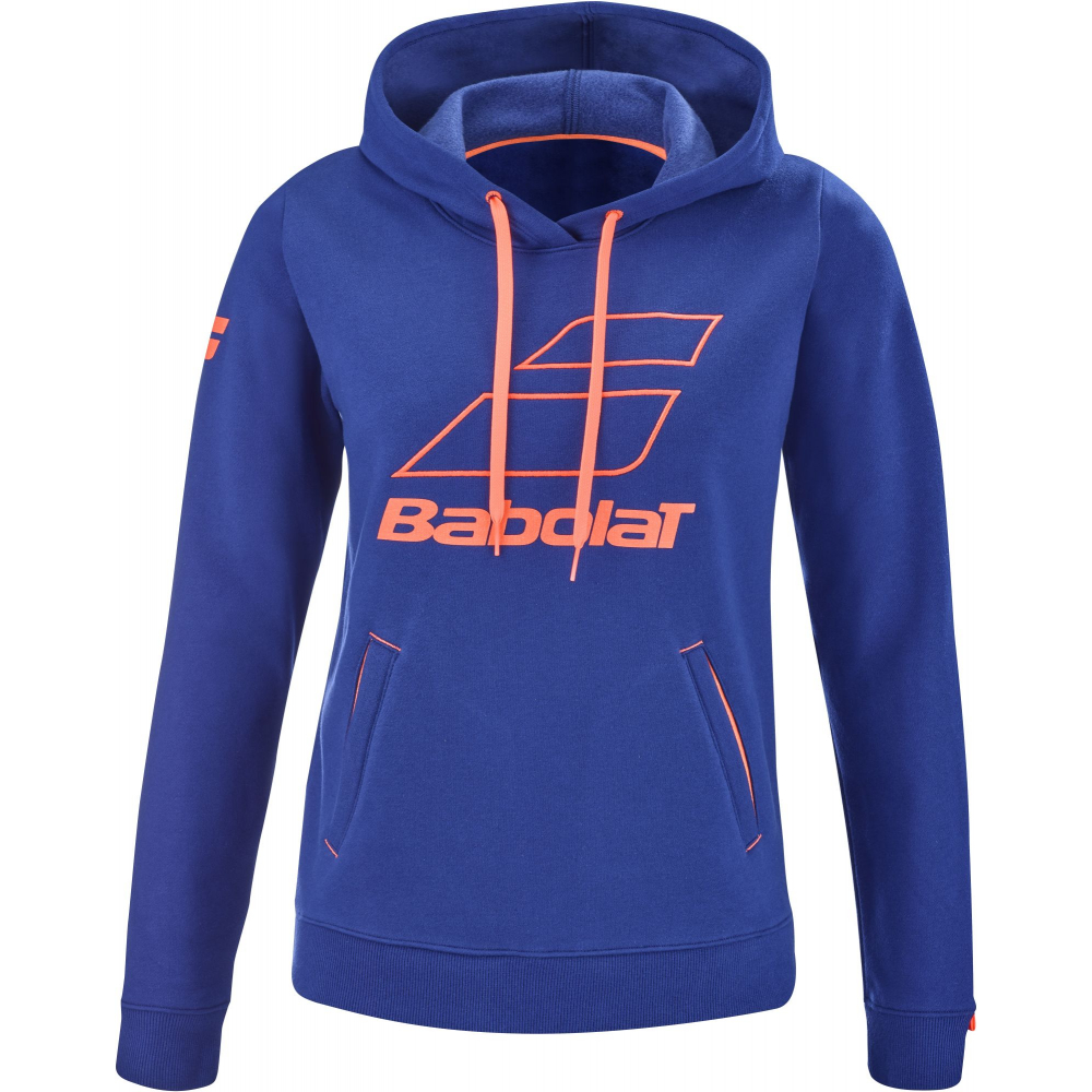 4WTD041-4000 Babolat Women's Exercise Hooded Tennis Training Sweatshirt (Estate Blue/Fluo Strike)