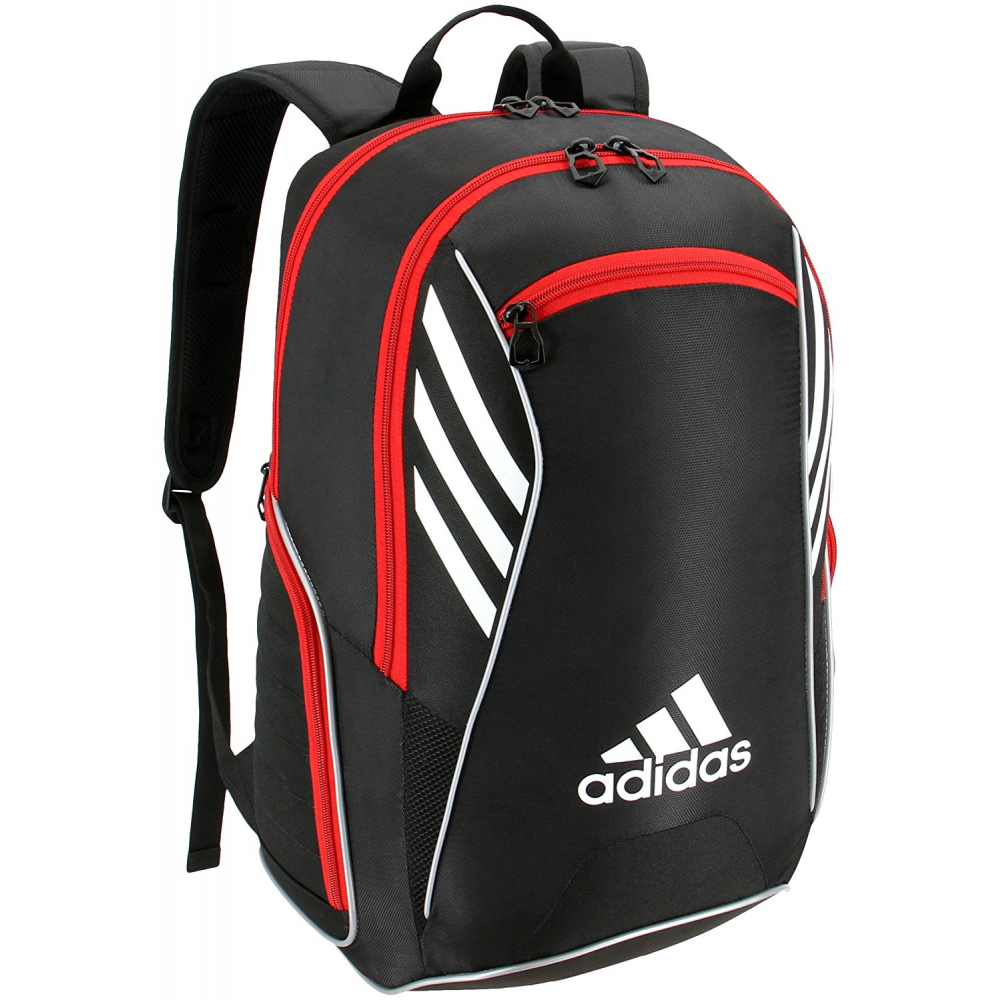 Mala fe Barra oblicua patrón Adidas Tour Tennis Racquet Backpack (Black/White/Scarlet)