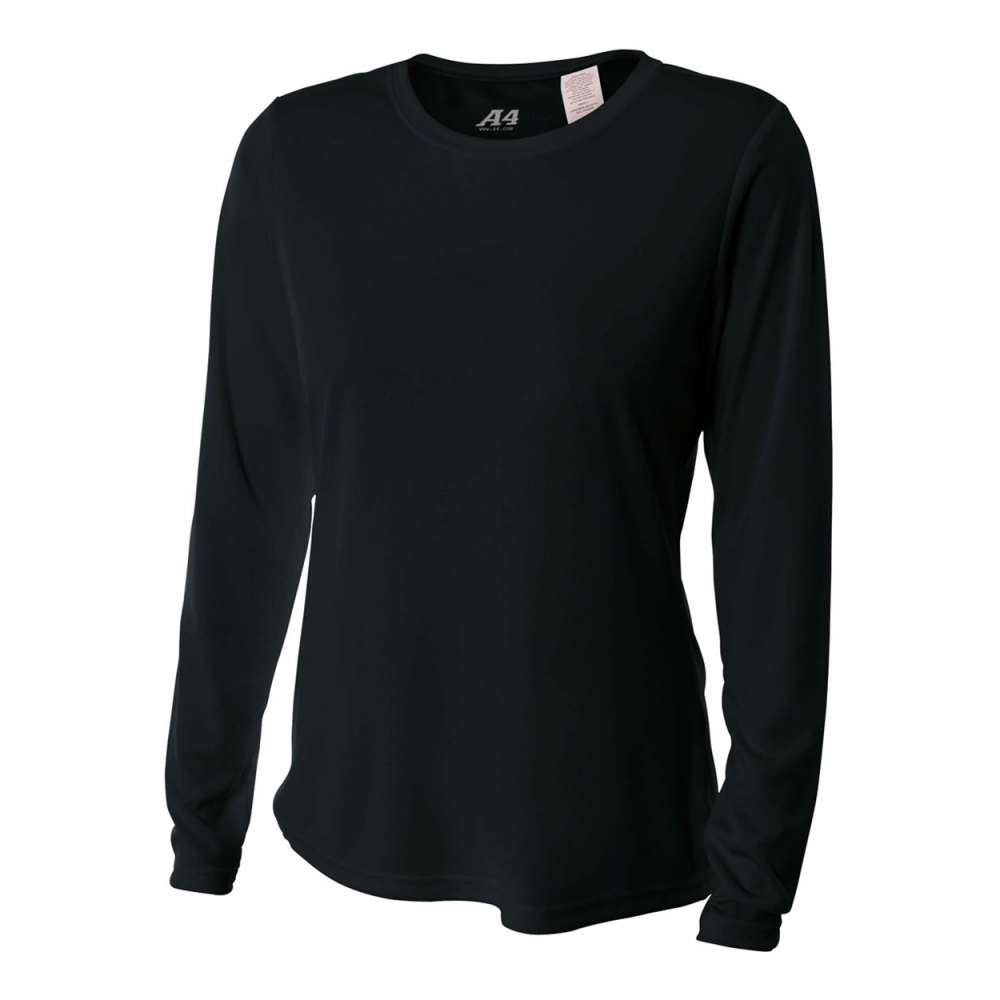A4 Women's Performance Long-Sleeve Crew Neck Shirt (Black)