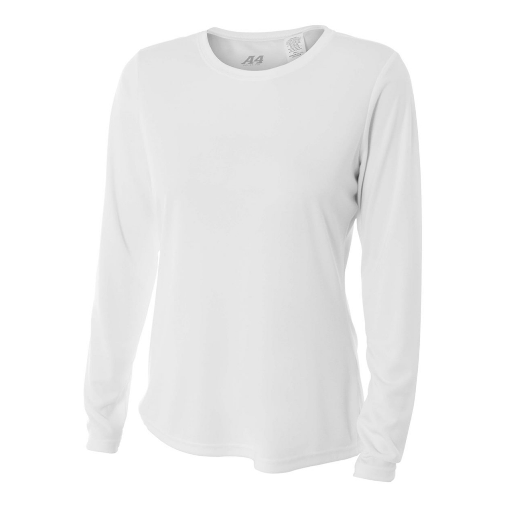 A4 Women's Performance Long-Sleeve Crew Neck Shirt (White)