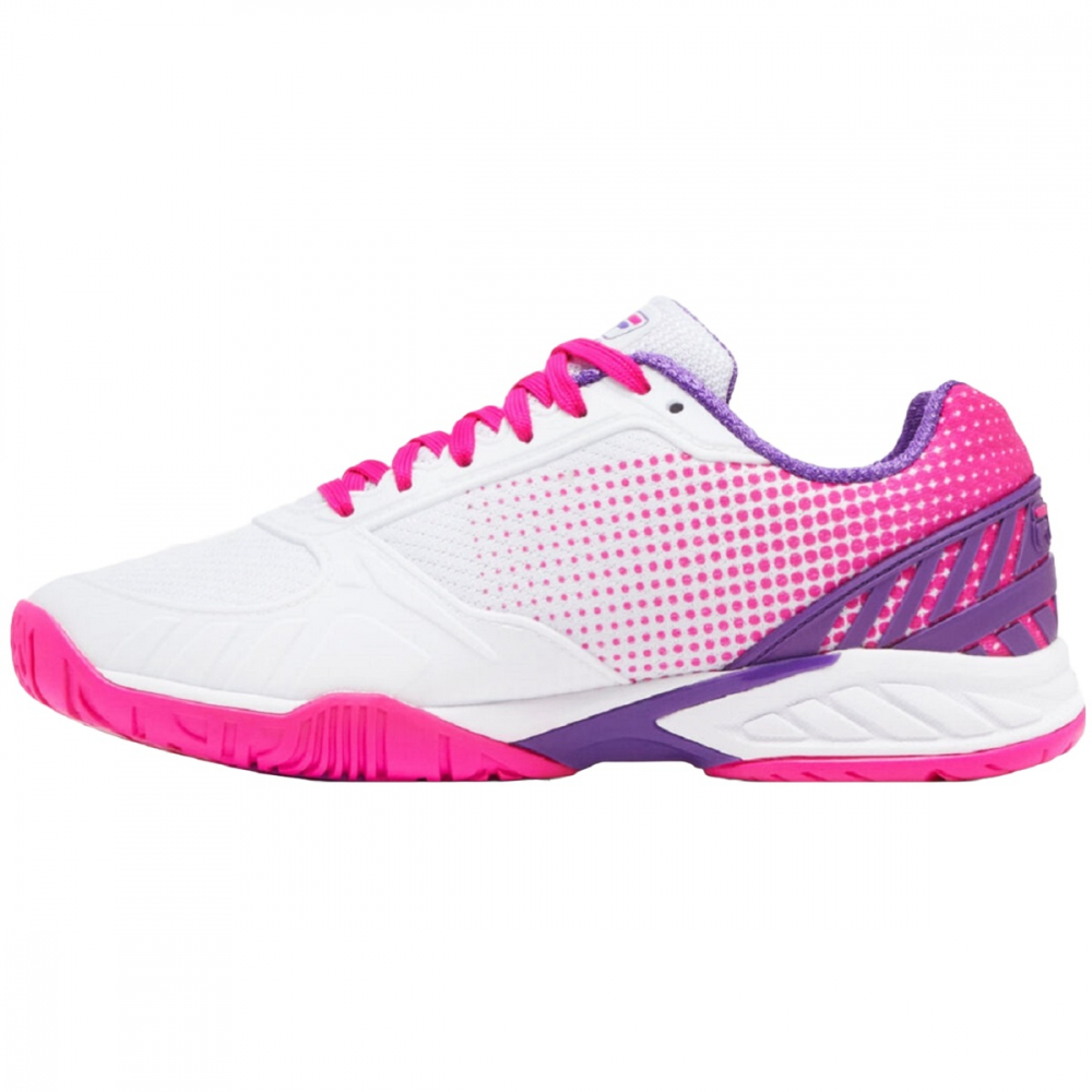 5PM00599-149 Fila Women's Volley Zone Pickleball Shoes (White/Pink Glo/Electric Purple) - Left