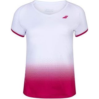 Babolat Girls Compete Cap Sleeve Tennis Top with Performance Polyester (White/Vivacious Red)