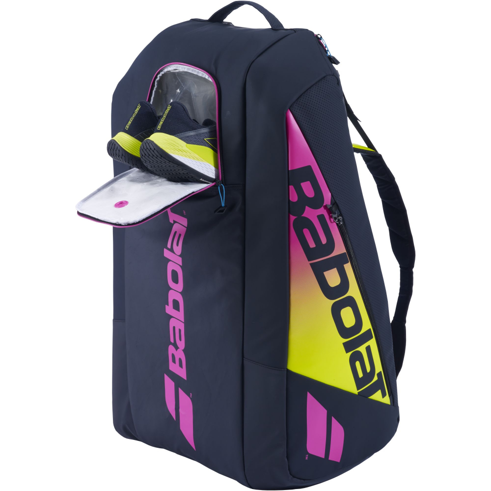 751219-373 Babolat Pure Aero Rafa Racquet Holder x12 Tennis Bag (Dark Navy/Yellow/Pink)