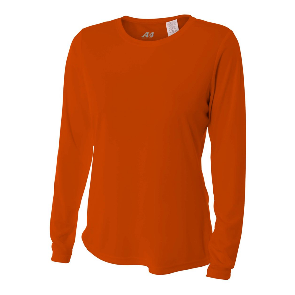 A4 Women's Performance Long-Sleeve Crew Neck Shirt (Orange)