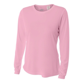 A4 Women's Performance Long-Sleeve Crew Neck Shirt (Pink)