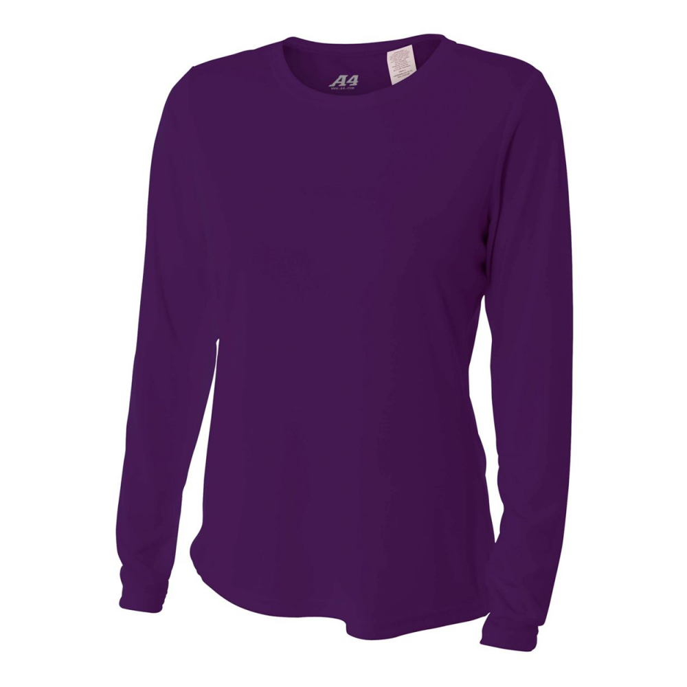 A4 Women's Performance Long-Sleeve Crew Neck Shirt (Purple)