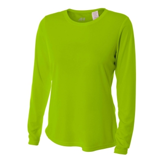 A4 Women's Performance Long-Sleeve Crew Neck Shirt (Lime)
