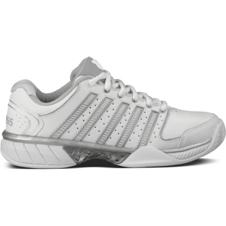 K-Swiss Women's Hypercourt Express Leather Tennis Shoes (White/ Silver)