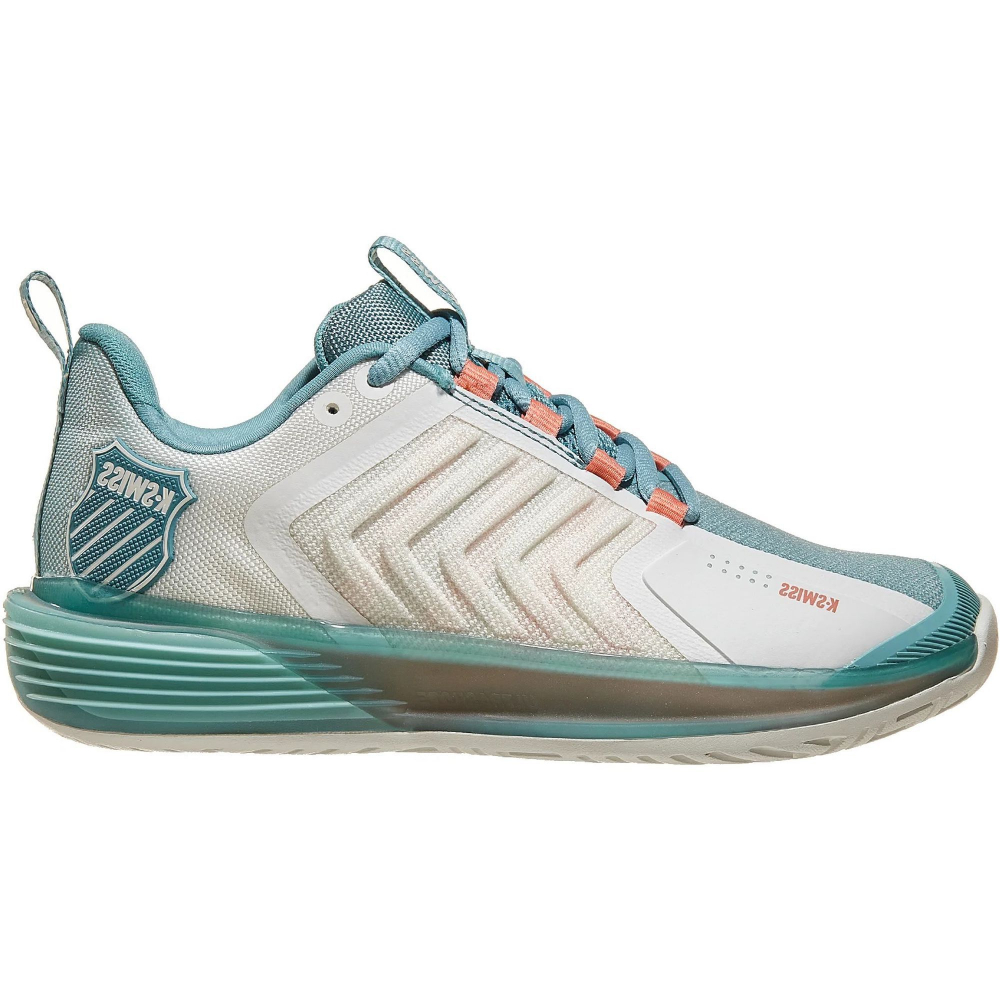 96988-143 K-Swiss Women's Ultrashot 3 Tennis Shoes (Blanc De Blanc/Nile Blue/Desert Flower)