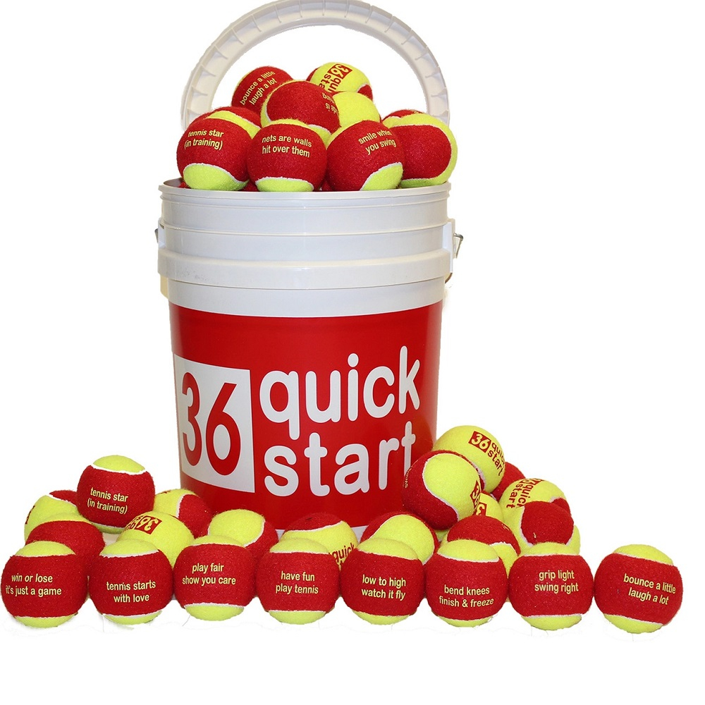 BQ3624 QuickStart 36 Red Felt Tennis Training Balls with Slogans  (24 or 48 Balls)