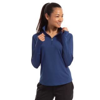 BUV-3002-NVY BloqUV Women's Relaxed Fit Mock Neck Zip Top (Navy)