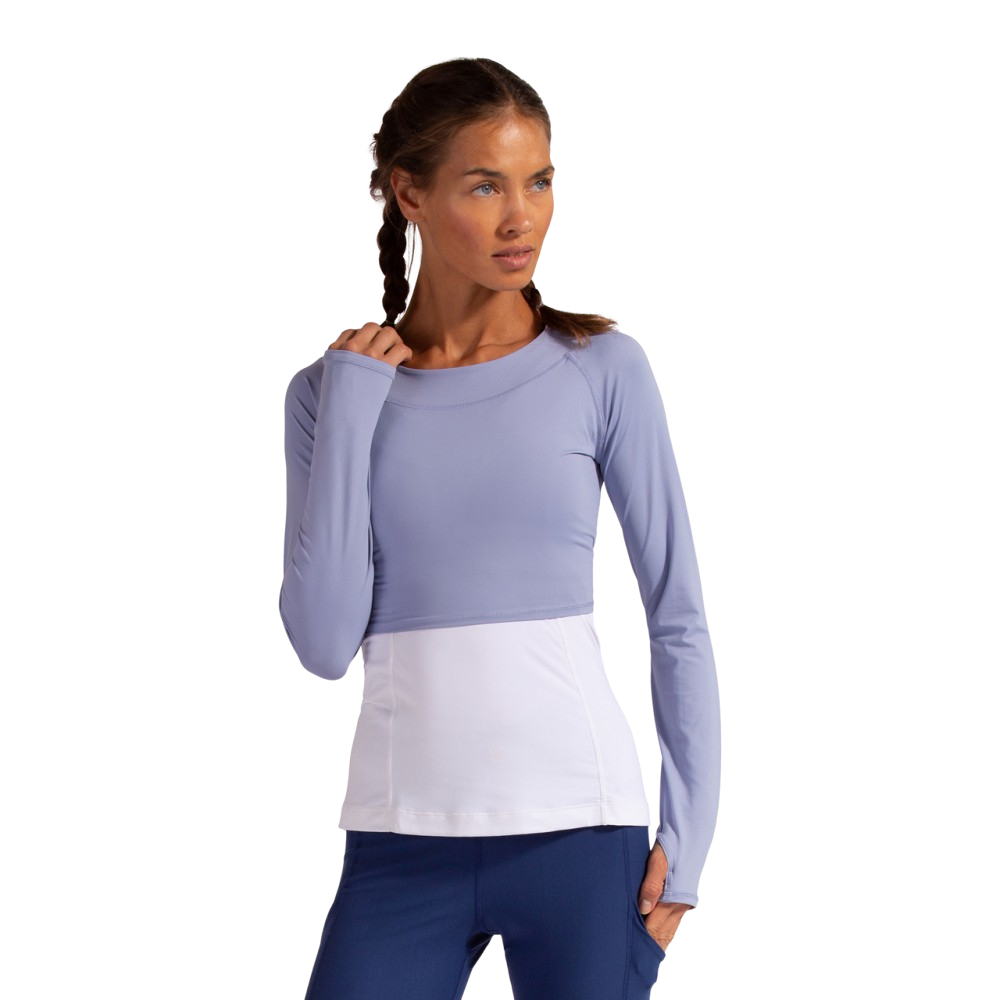 BUV-4001-STB BloqUV Women’s Long Sleeve Tennis Crop Top (Steel Blue)