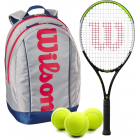 Wilson Blade Feel Junior Tennis Racquet + Backpack + 3 Tennis Balls (Grey/Red) -