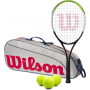 BladeFeelJr-WR8023901001U-Ball Wilson Blade Feel Junior Tennis Racquet + 3pk Bag + 3 Tennis Balls (Grey/Red)