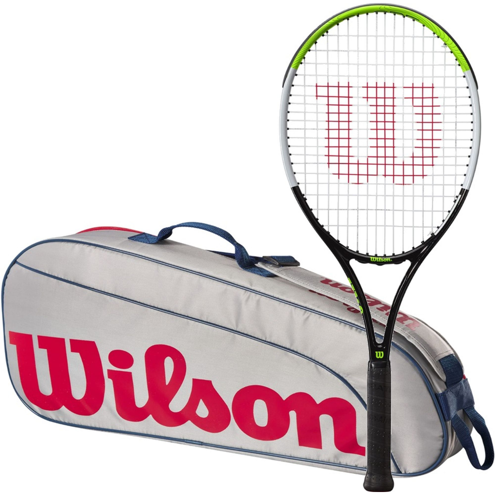 BladeFeelJr-WR8023901001U Wilson Blade Feel Junior Tennis Racquet + 3pk Bag (Grey/Red)