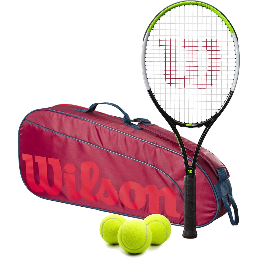 BladeFeelJr-WR8023903001U-Ball Wilson Blade Feel Junior Tennis Racquet + 3pk Bag + 3 Tennis Balls (Red/Infrared)
