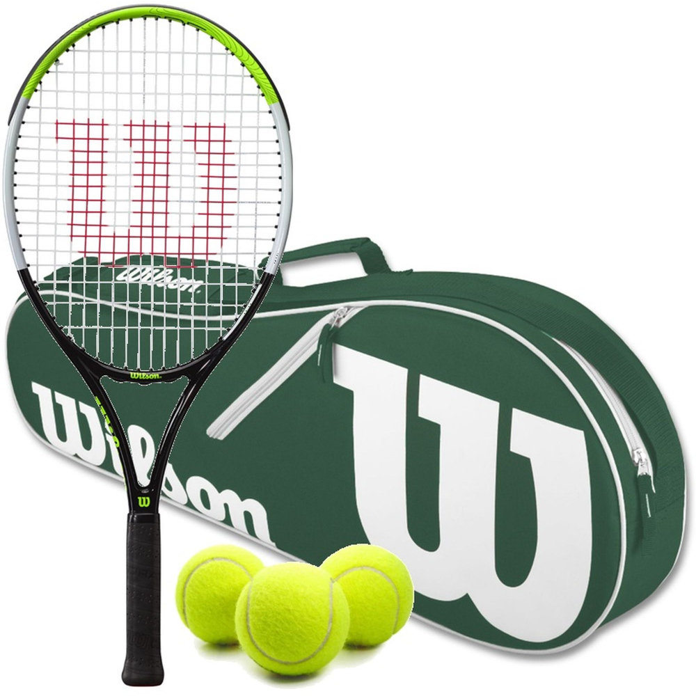 BladeFeelJr25-WR8005203-Ball Wilson Blade Feel 25 Inch Junior Tennis Racquet bundled w a Green Advantage II Bag & 3 Balls