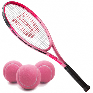 Wilson Burn Pink Girls' Tennis Racquet bundled a Can of Pink Tennis Balls