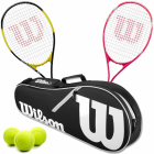 Wilson Energy XL + Serena Pro Lite Mixed Doubles Tennis Racquet Bundle w an Advantage II Tennis Bag and 3 Tennis Balls -