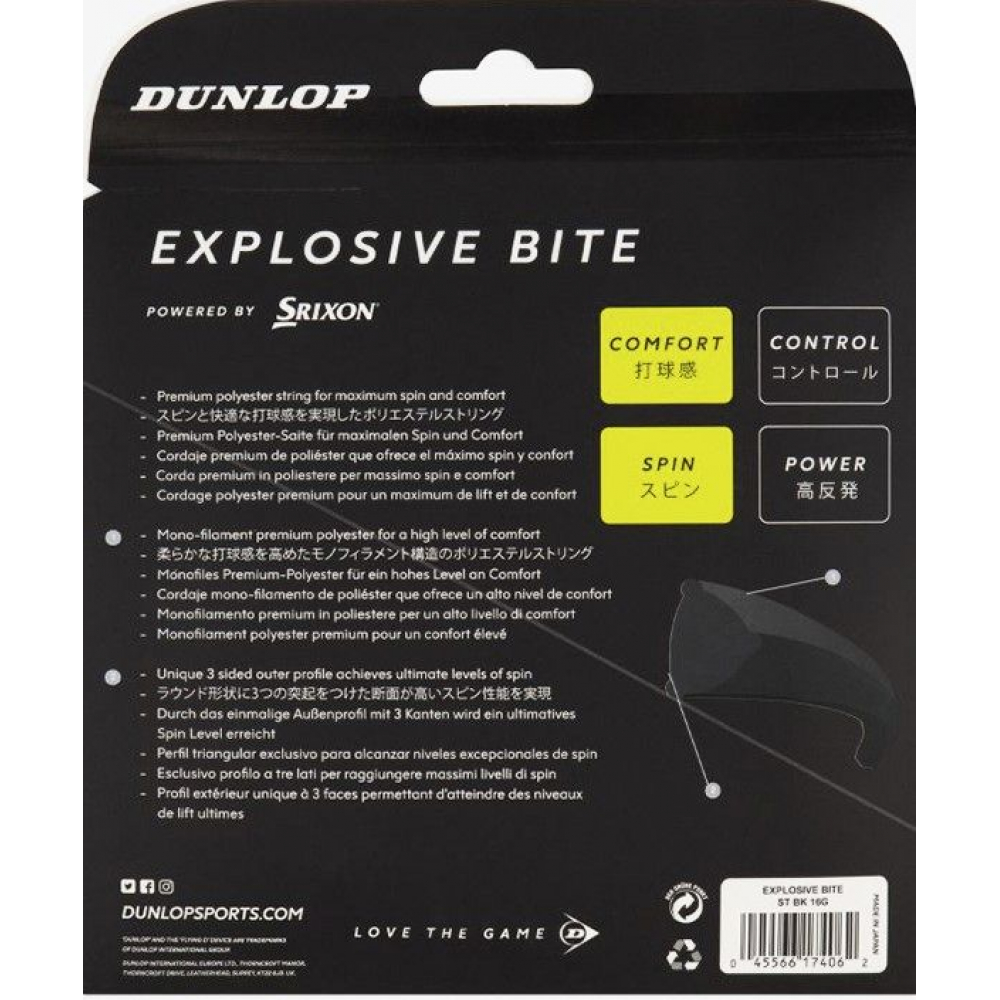 EBS16-YLW Dunlop Explosive Bite Yellow 16g Tennis String (Set)
