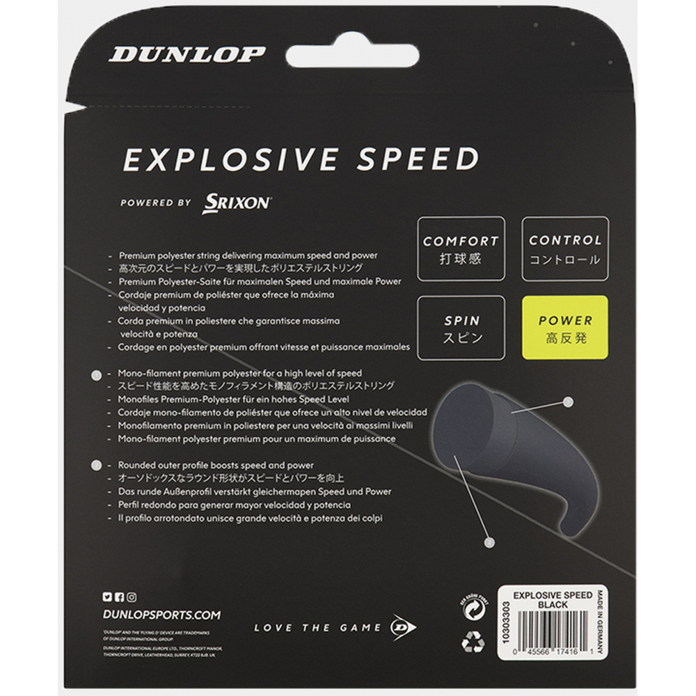  ESS16-BLK Dunlop Explosive Speed Black 16g Tennis String (Set)