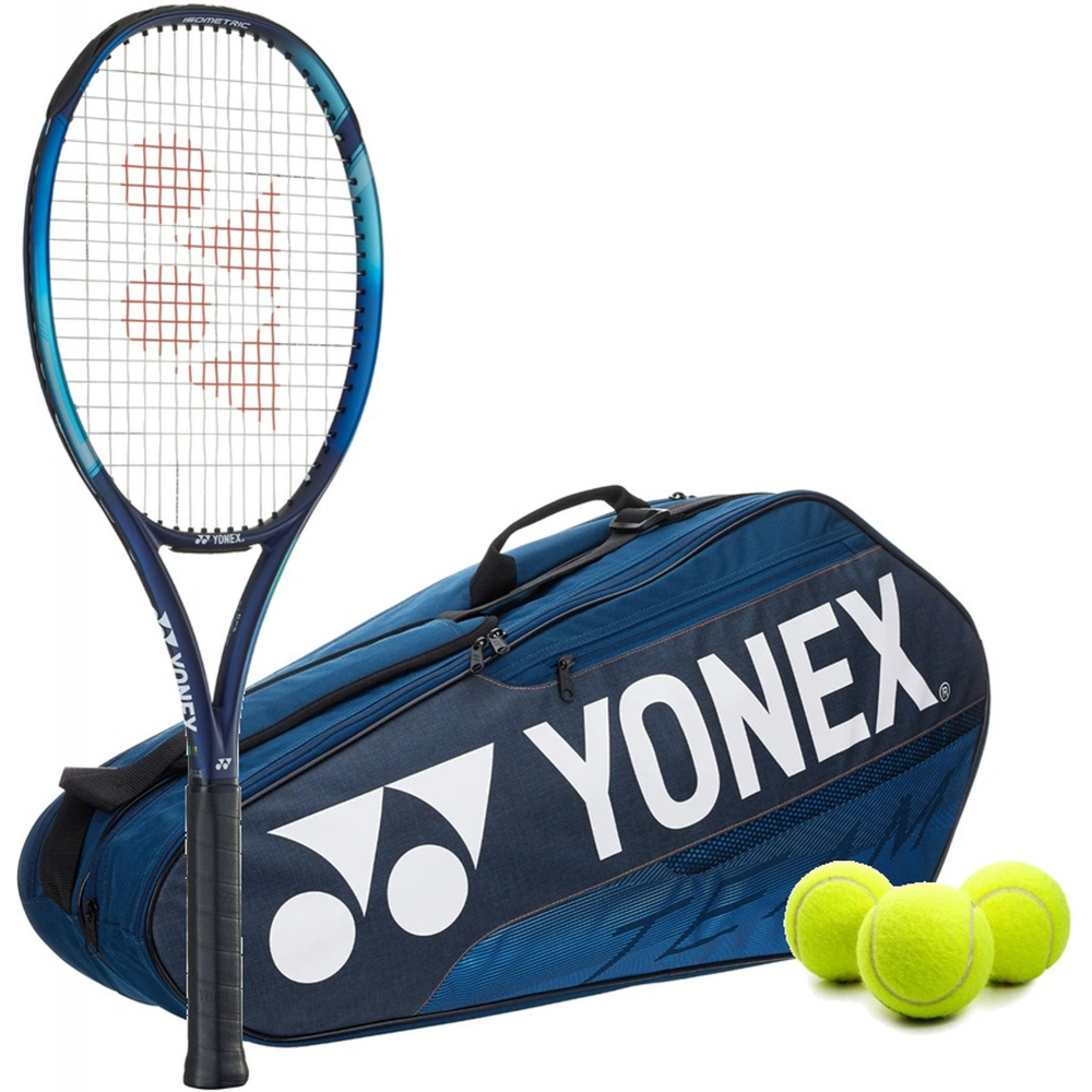 EZoneAce-BAG42126DB-Ball Yonex EZone Ace 7th Gen Tennis Racquet + 6pk Bag with 3 Tennis Balls (Deep Blue)