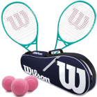 Wilson Essence Tennis Racquet Doubles Bundle w an Advantage II Tennis Bag and 3 Pink Tennis Balls -