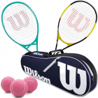 Wilson Essence + Energy XL Tennis Racquet Doubles Bundle w an Advantage II Tennis Bag and 3 Pink Tennis Balls -