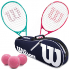 Wilson Essence + Serena Pro Lite Tennis Racquet Doubles Bundle w an Advantage II Tennis Bag and 3 Pink Tennis Balls -
