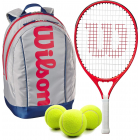 Wilson Roger Federer Junior Tennis Racquet + Backpack with 3 Tennis Balls (Grey/Red) -