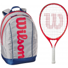 Wilson Roger Federer Junior Tennis Racquet + Backpack (Grey/Red) -