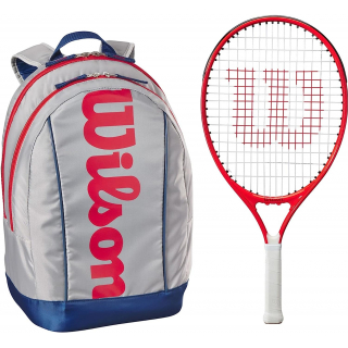 FedererJr-WR8023801001U Wilson Roger Federer Junior Tennis Racquet + Backpack (Grey/Red)